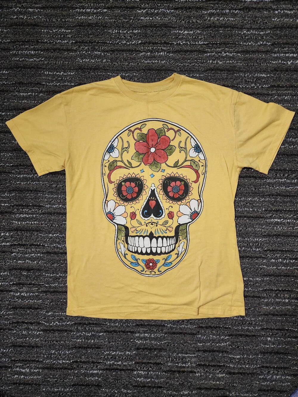 Hasta Siempre Yellow Sugar Scull Graphic T-Shirt Tee Women's Small S Day Of Dead